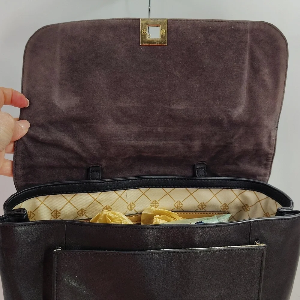 Antonio Melani Black Leather Purse Top Handle Flap Over